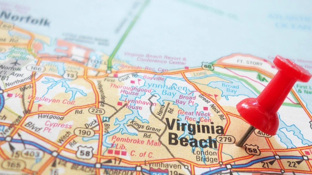 Virginia Beach service area Map showing Virginia Beach in the A Legacy Handyman service area
